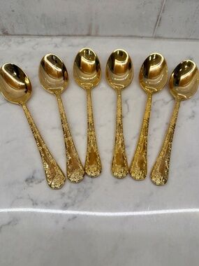 WM Rogers & Son Gold Plated Teaspoons Lot of 6 Enchanted Rose 6”